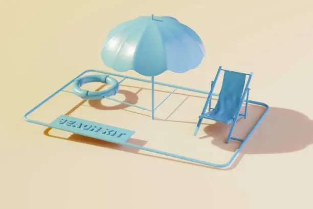 Plastic model kit for a beach holiday: "ombrellone" (beach umbrella), deck chair, life buoy