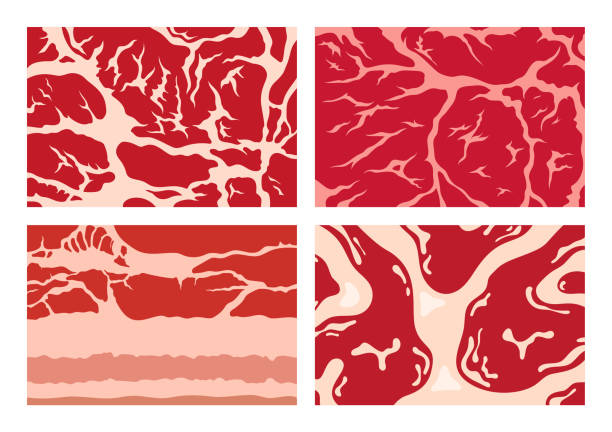 Vector meat textures or backgrounds Vector meat background or pattern collection. Beef, pork and lamb meat textures for meat industry, packing, marketing, packaging. butcher illustrations stock illustrations