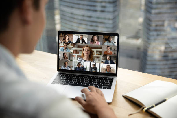 istock Happy multiracial young people communicating online distantly. 1309772506