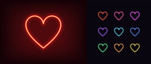 neonowa ikona kombinezonu na serce. świecące neonowe serca znak, kolor zarysu karty symbol i sylwetka - silhouette poker computer icon symbol stock illustrations