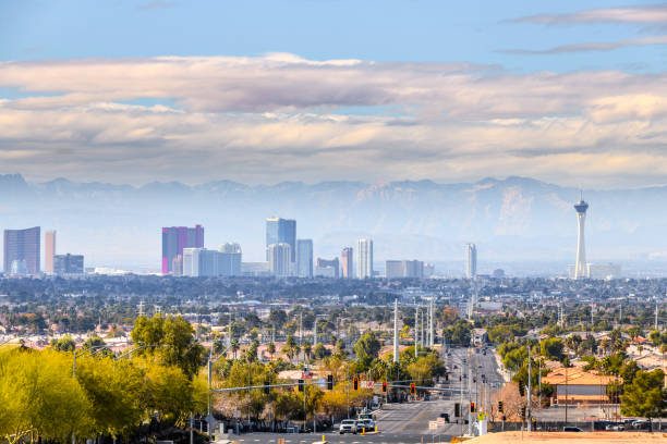 Las Vegas skyline looking from suburb residential area