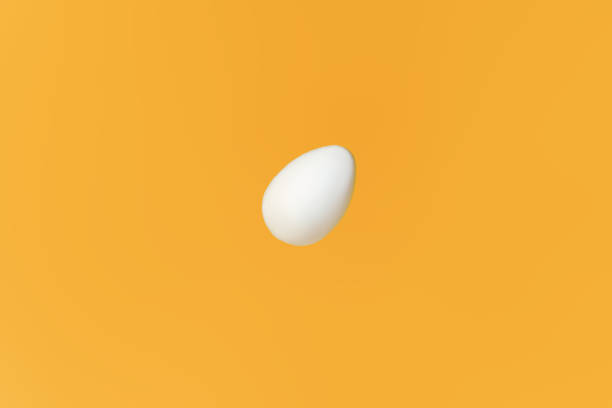 istock White egg flying on yellow background, easter concept. Preparing for Christianity holiday Easter. Happy easter card. Copy space for text 1309775270