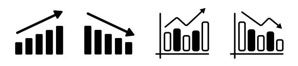 成長と損失の近代的なアイコンのセット、グラフチャート上下アイコン、ラインスタイルの下矢印と上矢印シンボル - exchange rate decline loss graph点のイラスト素材／クリップアート素材／マンガ素材／アイコン素材
