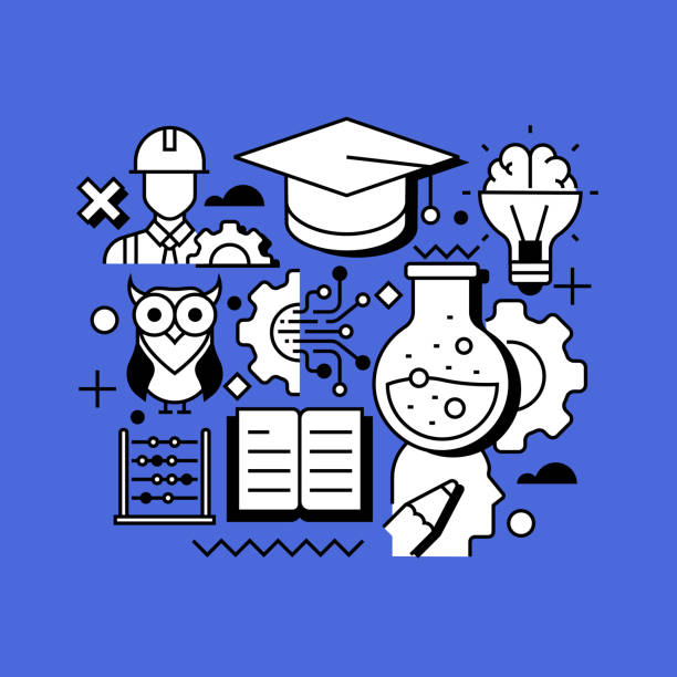 ilustrações de stock, clip art, desenhos animados e ícones de stem education related line design style web banner - stem assunto