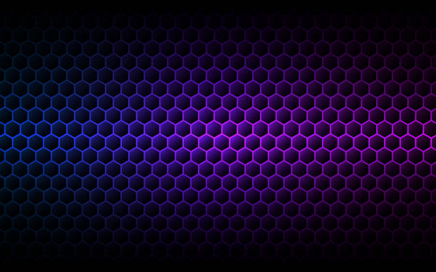 ilustraciones, imágenes clip art, dibujos animados e iconos de stock de fondo púrpura hexagonal. textura de las celdas de degradado. fondo de pantalla de color futurista. diseño moderno de neón. fondo geométrico abstracto. ilustración vectorial - purple backgrounds abstract lighting equipment