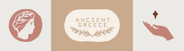 символ оливковой ветви, греческий бог, рука со звездой - philosopher classical greek greek culture greece stock illustrations
