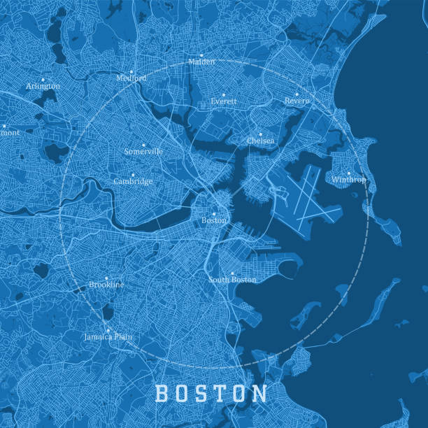 ilustraciones, imágenes clip art, dibujos animados e iconos de stock de boston ma city vector road map texto azul - condado de suffolk massachusetts