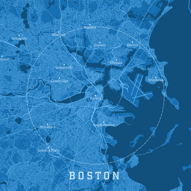 ボストンma都市ベクトルロードマップ青いテキスト - boston harbor点のイラスト素材／クリップアート素材／マンガ素材／アイコン素材