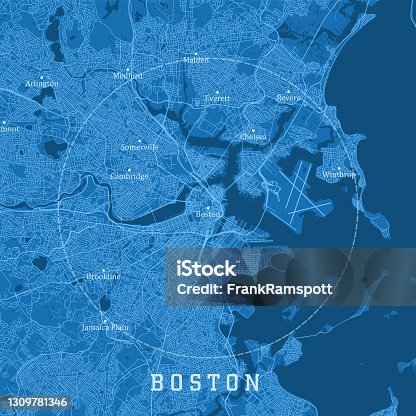 istock Boston MA City Vector Road Map Blue Text 1309781346