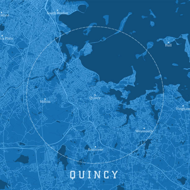 quincy ma city vektor road map blauer text - braintree massachusetts stock-grafiken, -clipart, -cartoons und -symbole