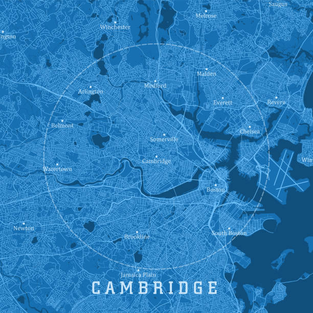 ilustraciones, imágenes clip art, dibujos animados e iconos de stock de cambridge ma city vector road map texto azul - condado de suffolk massachusetts
