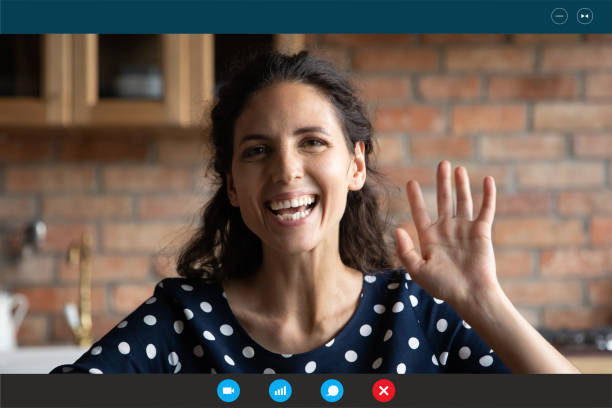 istock Caucasian sincere woman making hello hi gesture. 1309784488
