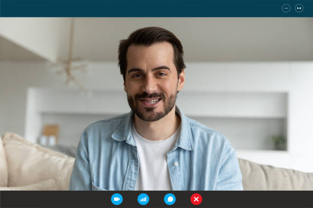istock Young handsome caucasian man holding video call meeting. 1309784527