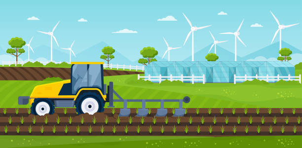 ilustraciones, imágenes clip art, dibujos animados e iconos de stock de invernadero automatizado. cultivo robótico de invernaderos. - greenhouse