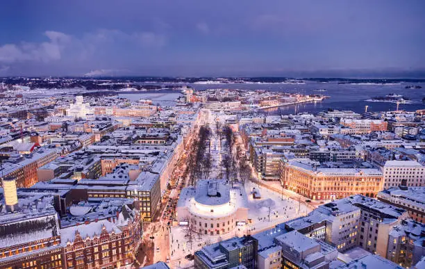 Photo of Esplanade park with Christmas decoration, Helsinki, Finland.
