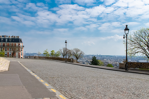 Paris, panorama of the city, from Montmartre hill, typical roofs