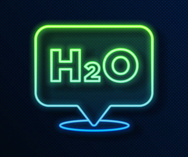 물에 대한 빛나는 네온 라인 화학 포뮬러는 파란색 배경에 고립 된 h2o 모양의 아이콘을 떨어 뜨립니다. 벡터 - h shaped stock illustrations
