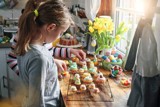 Small Easter Bunt Cakes with Icing and Sweets