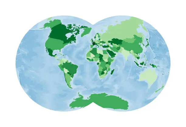 Vector illustration of World Map. Van der Grinten IV projection.
