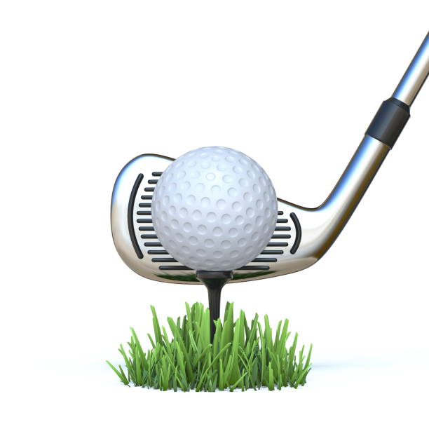 golf ball with golf club 3d - golf swing golf golf club golf ball imagens e fotografias de stock