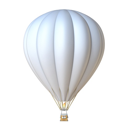 White hot air balloon 3D render illustration isolated on white background