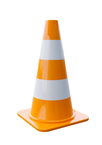 istock Orange plastic traffic cones isolated on white background 1309819403