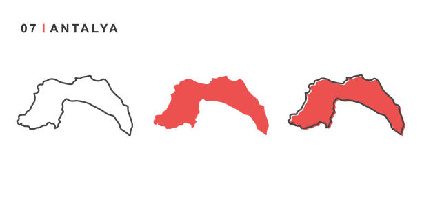 illustrazioni stock, clip art, cartoni animati e icone di tendenza di turchia, mappa della città di antalya. semplice illustrazione vettoriale isolata su uno sfondo bianco. - turkey mediterranean sea mediterranean countries vacations