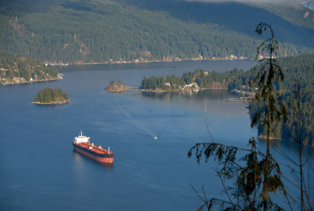 An oil tanker anchored in Burrard Inlet. Vancouver, British Columbia, Canada.