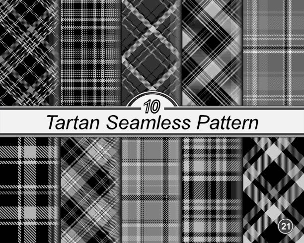 ÐÑновнÑе RGB Tartan pattern set. Abstract black and white plaid seamless background. Straight and oblique scottish cage. Vector graphics printing on fabrics, shirts and textiles. tsp stock illustrations