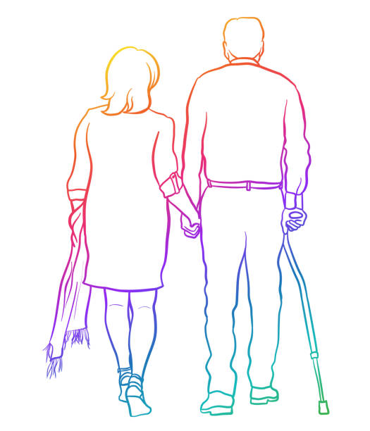 ilustrações, clipart, desenhos animados e ícones de arco-íris do casal maduro e elegante - casal de meia idade