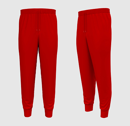 Blank joggers mockup, front and side views. Sweatpants. 3d rendering, 3d illustration.