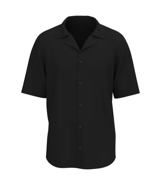 istock Black short sleeve camp shirt mockup 1309834817