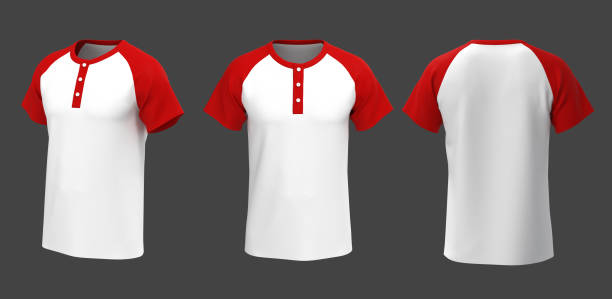 istock Blank short sleeve raglan henley t-shirt mockup in front, side and back views 1309834867