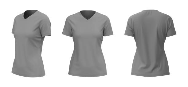Women's  v-neck t-shirt mockup, front, side and back views