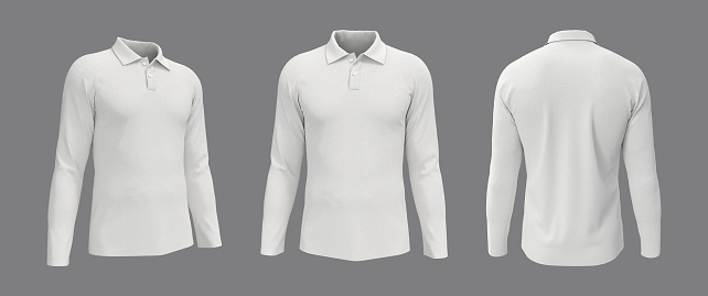 Maqueta de camisa de cuello en blanco, vistas delanteras, laterales y traseras, presentación de diseño de camiseta para impresión photo