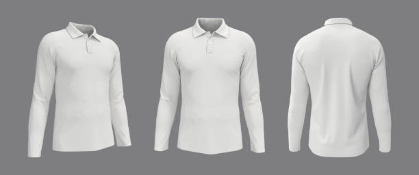 Blank collared shirt mockup, front, side and back views, tee design presentation for print stock photo