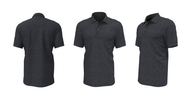 Blank collared shirt mockup, front, side and back views, tee design presentation for print