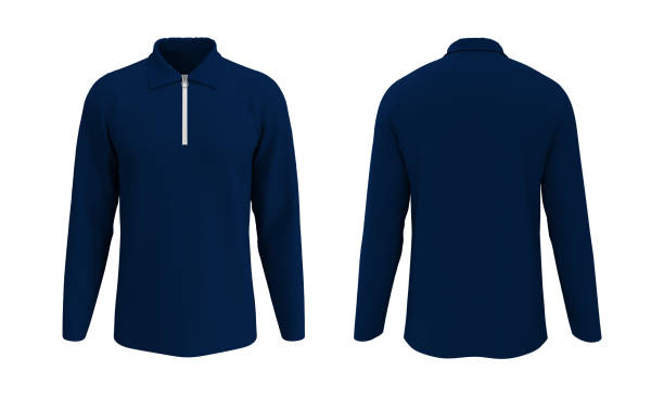 istock Blank collared shirt mock-up with half zipper, sportswear, front and back views 1309835751