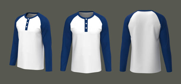 istock Blank raglan henley t-shirt with long sleeve mockup, front view, design presentation for print 1309835757