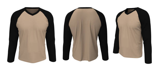 istock Long sleeve raglan t-shirt mockup in front, side and back side views 1309835764