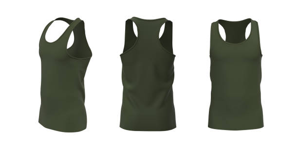 istock Blank crewneck sleeveless t-shirt mockup in front, side and back views, 1309835787