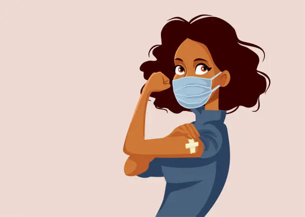 Vector illustration of African Woman Showing Vaccinated Arm