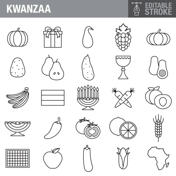 ilustraciones, imágenes clip art, dibujos animados e iconos de stock de conjunto de iconos de trazo editable kwanzaa - kwanzaa