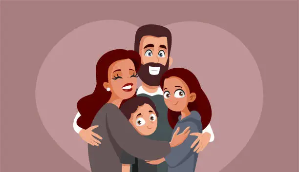 Vector illustration of Happy Family Hugging Vector Illustration