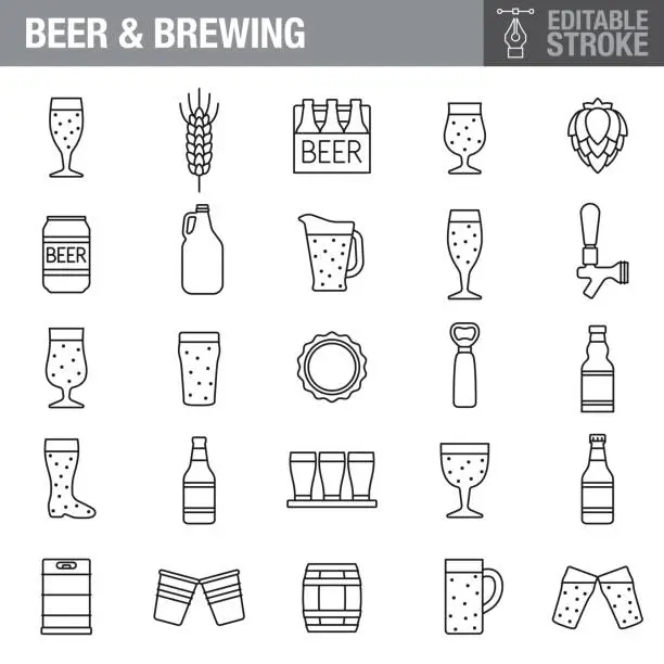 Vector illustration of Beer Editable Stroke Icon Set