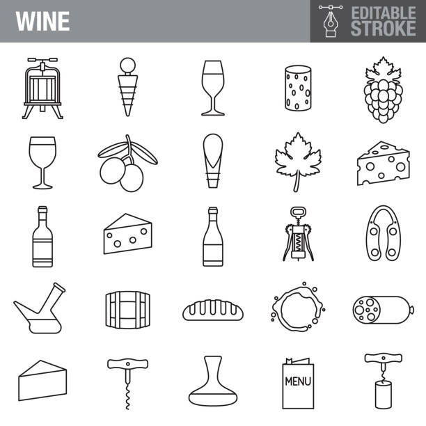 ilustrações de stock, clip art, desenhos animados e ícones de wine editable stroke icon set - vintner