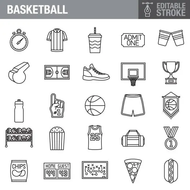 Vector illustration of Basketball Editable Stroke Icon Set