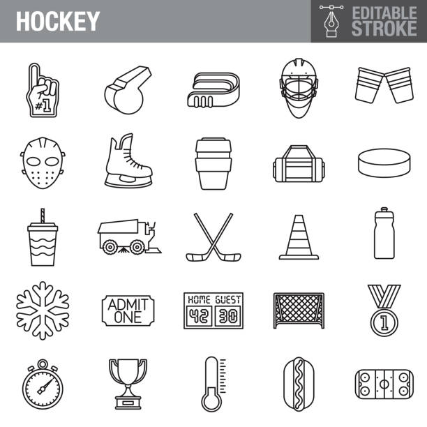 hockey editable stroke icon set - winter sport team sport hockey puck sport stock-grafiken, -clipart, -cartoons und -symbole