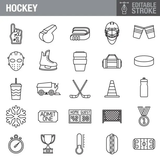 Vector illustration of Hockey Editable Stroke Icon Set