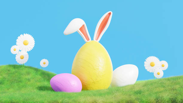 istock 3d render of green egg with bunny ear on grass for happy easter festival 1309836363